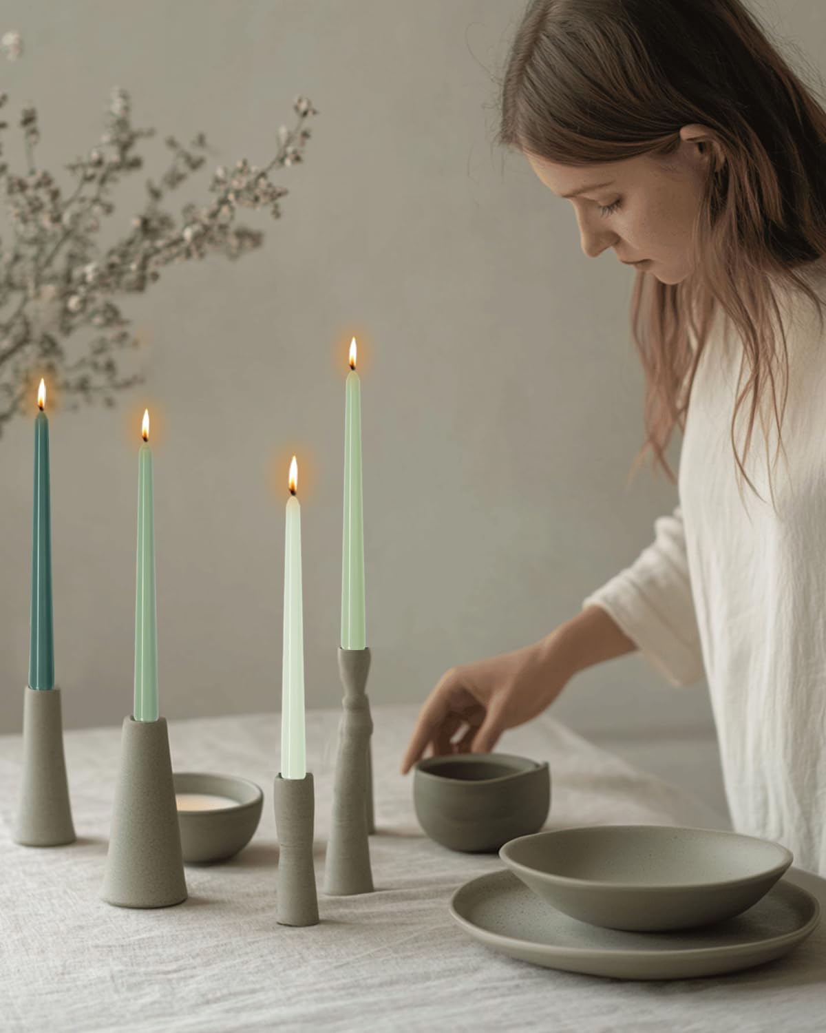 10 Inch Green Taper Candles-Dripless Unscented Spring Tapered Candle Smokeless Candlestick Long Slow Burning 8 Hours Tall Sticks for Christmas Wedding Dinner Parties 12 Pack