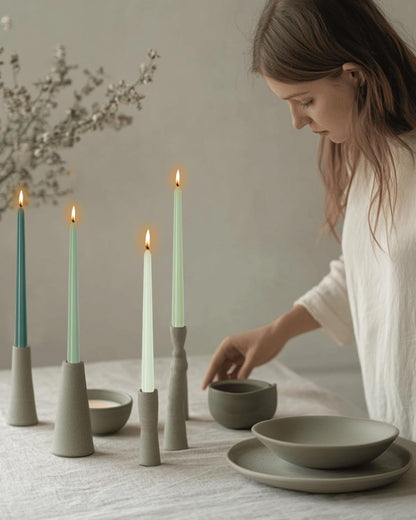 10 Inch Green Taper Candles-Dripless Unscented Spring Tapered Candle Smokeless Candlestick Long Slow Burning 8 Hours Tall Sticks for Christmas Wedding Dinner Parties 12 Pack