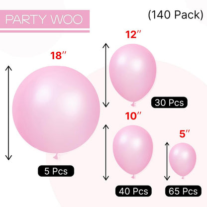 PartyWoo Pearl Pink Balloons 140pcs Different Sizes of 18 12 10 5 Inch Light Pastel Baby Pink Balloon Arch Kit Garland for Girl Baby Shower Princess Gender Reveal Birthday Party Decorations Pink-Z44