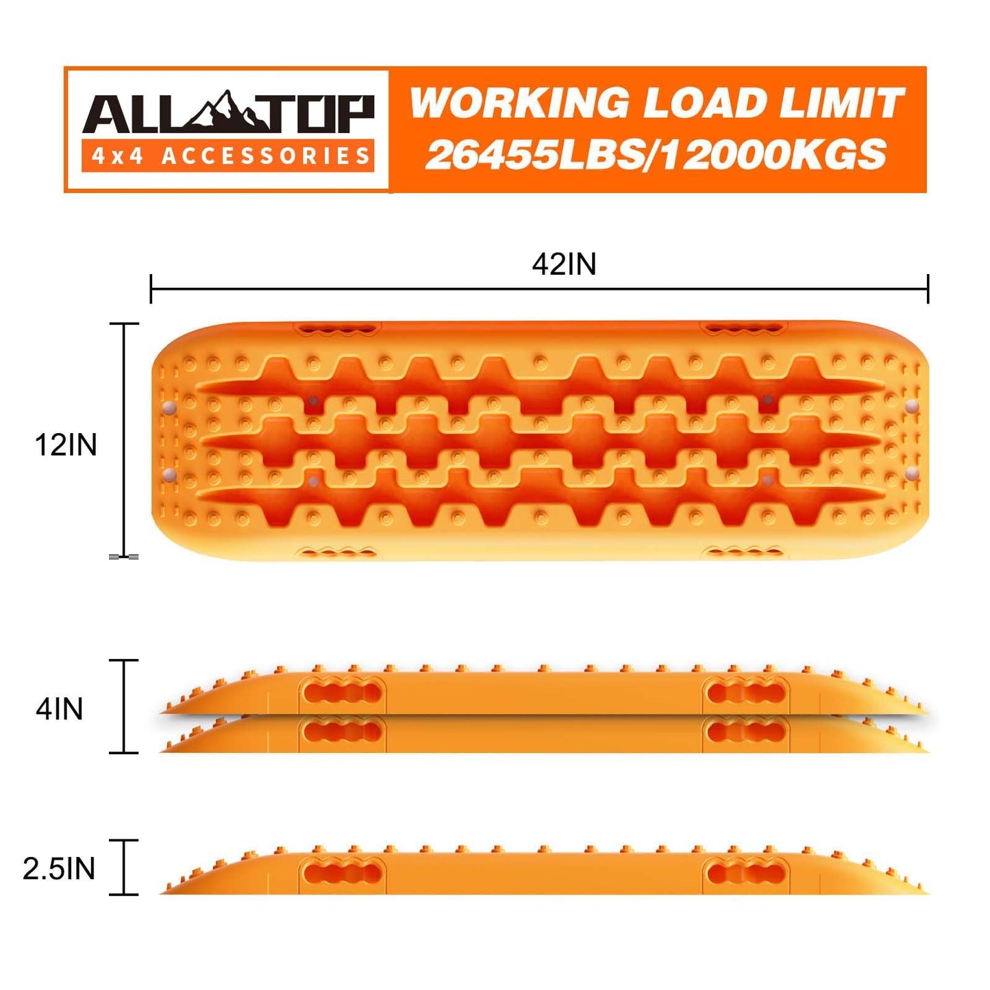 ALL-TOP Recovery Traction Boards, 2PCS, Reinforced Off Road Bendable Tire Friction Tracks (3rd Gen, Orange)