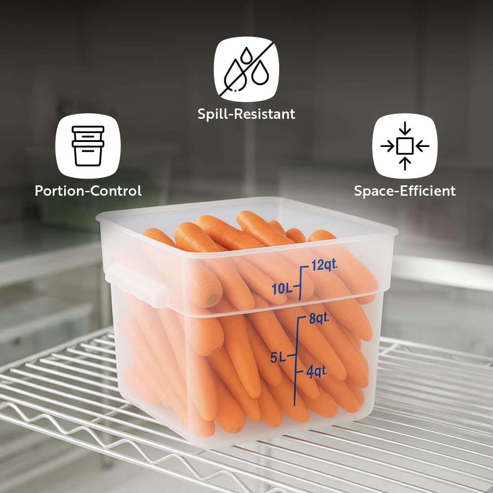 Restaurantware Food Storage Container 10 Pack of 18 qt Plastic Kitchen Storage Bin with Volume Markers Space-Efficient Design Dishwasher-Safe Polypropylene Translucent