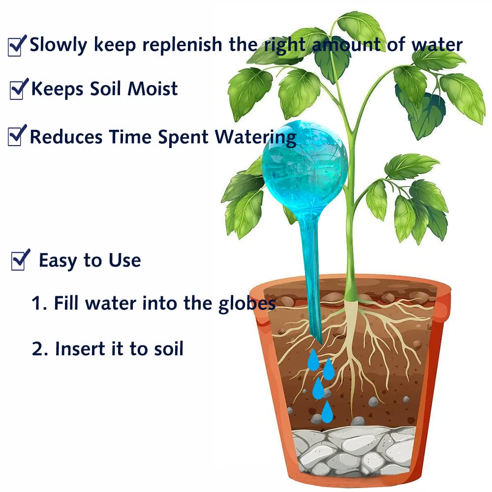 Logresy Plant Watering Stakes, Large 12pcs Flower Automatic Watering Bulbs, Plastic Plant Flower Self Watering Globes, Garden Self Watering Planter Insert for Daily Watering