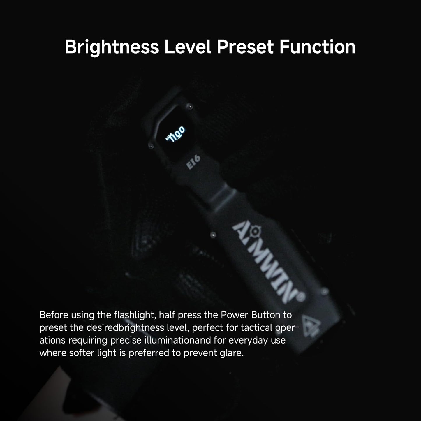AIMWIN E16 Flat Flashlight 3100LM OLED Display Everyday Carry Flashlight Intelligent Sensor Anti Overheating Type-C Rechargeable Tactical Dual Tail Switches One Touch Turbo Strobe Slim Pocket Light