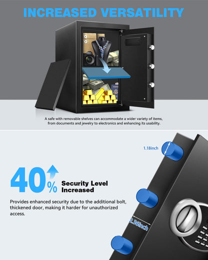 16.54" Tall Large Safe Box with Fireproof Waterproof for Documents - Steel Security Personal Fire Safe with Digital Keypad, Emergency Battery Box & Combination Lock, Safety Box for Valuables Money
