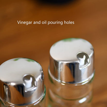 Oil and Vinegar Dispenser Set with Stainless Steel Holder,Clear Glass Olive Oil Dispenser Bottle