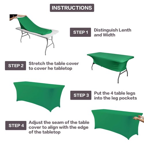 IVAPUPU 2 Pack 8FT Table Cloth for Rectangular Fitted Events Stretch Emerald Green Table Covers Washable Cover Spandex Tablecloth Protector for Party, Wedding, Cocktail, Banquet, Festival