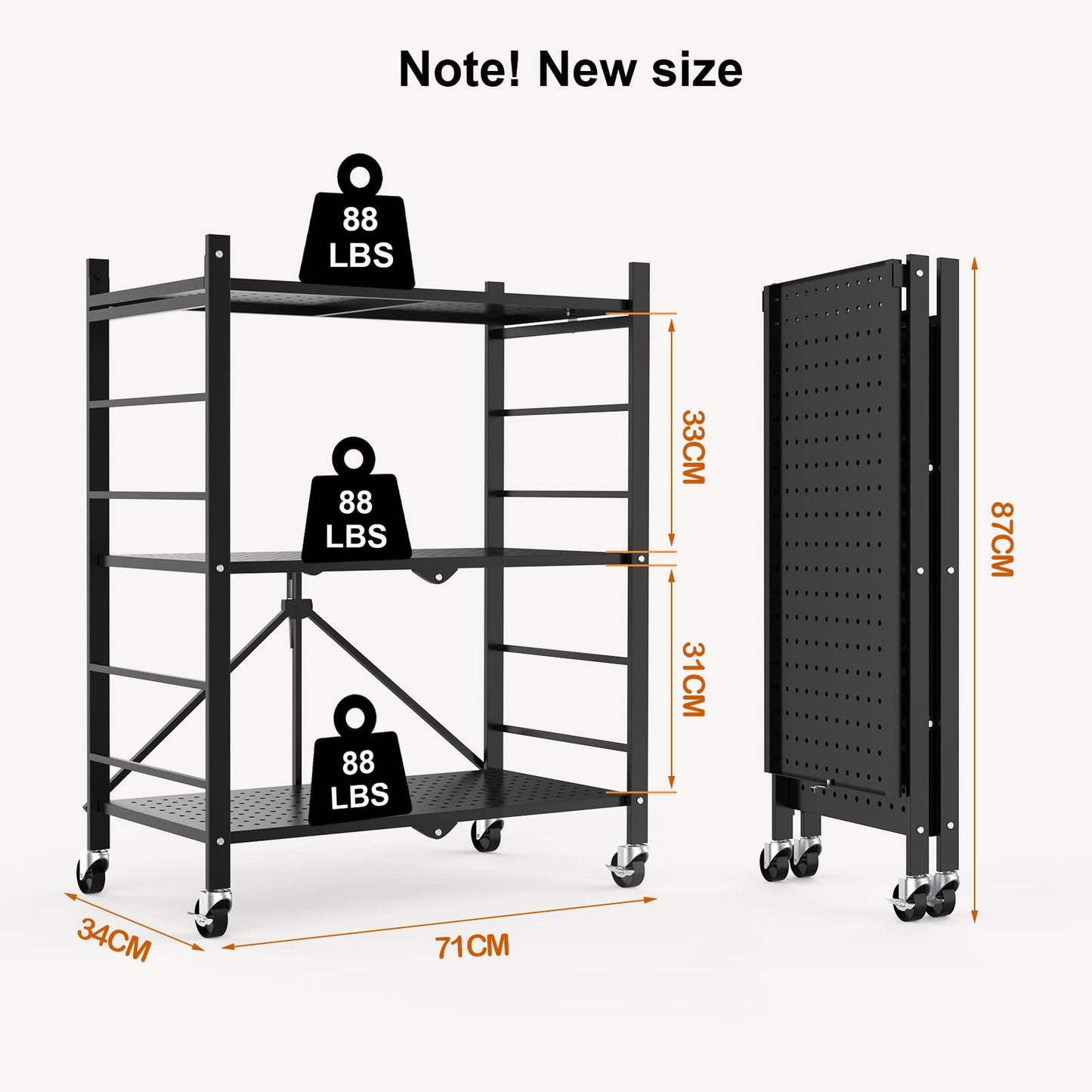 Himix Storage Shelves with Hooks, Foldable Metal Shelving Unit on Wheels, No Assembly Collapsible Shelves for Storage, Holds 264 Ibs Storage Rack for Kitchen Garage Pantry Room Organization