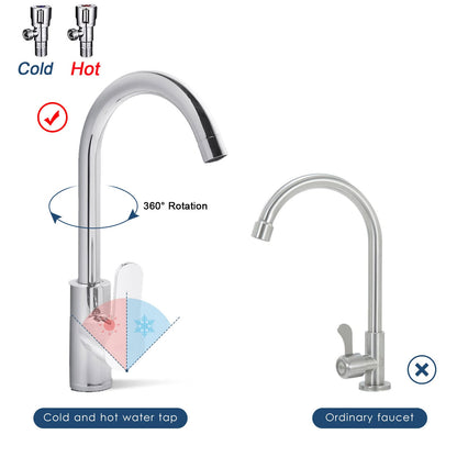 Outdoor Utility Sink Stainless Steel Double Bowl Sink Free Standing Commercial Restaurant Kitchen Sink with Hot and Cold Faucet for Laundry,Garage,Cafe Bar 32.7" x 17.3" x30.3"