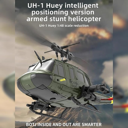 C032 UH-1 Huey RC Helicopter for Adults - 1/48 Scale 2.4G 6CH Flybarless Remote Control Helicopter Model 3D Stunt Flight &amp High-Precision RC Airplane (Dark Blue(3 Batteries))