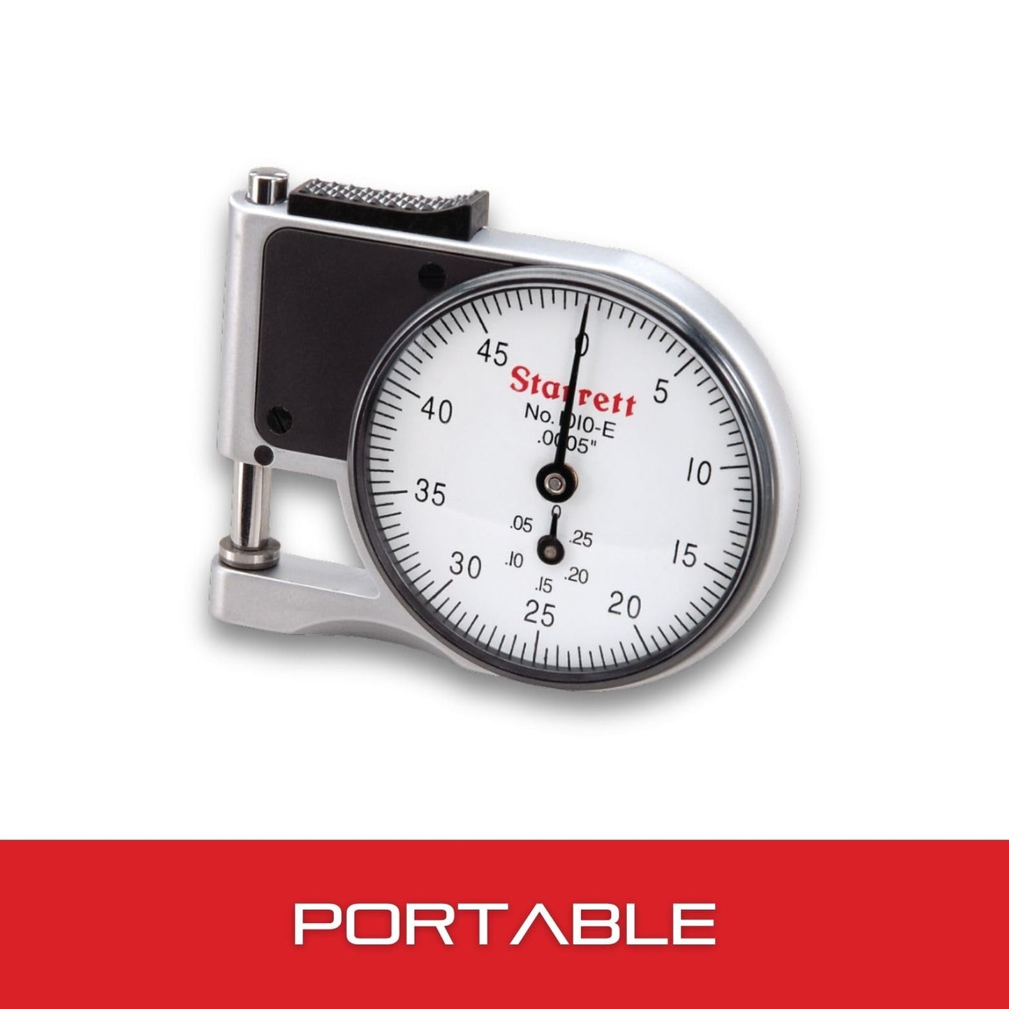 Starrett Dial Indicator Pocket Thickness Gage with Chrome Plated Case for Materials up to 3/8" Thick - 0-.375" Range, 0-100 Dial Reading, .001" Graduation - 1010Z