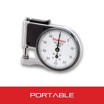 Starrett Dial Indicator Pocket Thickness Gage with Chrome Plated Case for Materials up to 3/8" Thick - 0-.375" Range, 0-100 Dial Reading, .001" Graduation - 1010Z