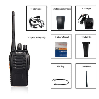 pxton Two Way Radios Long Range Walkie Talkies for Adults with Headphones,16 Channel Handheld 2 Way Radio Rechargeable with Flashlight Li-ion Battery and Charger（6 Pack）