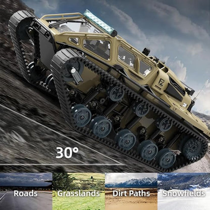 RC Tank Car 1:16 Remote Control Crawler 10KM/H High Speed Tank 2.4Ghz RC Rock Crawler Off-Road 4WD 360°Rotating Drifting Car with 2 Batteries Military Truck Toy for Kids