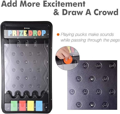 25X14 Prize Drop Plinko Board Foldable Stand with 8 Playing Pucks Tabletop Penny Drop Game for Carnival Trade Show Live Stream Party