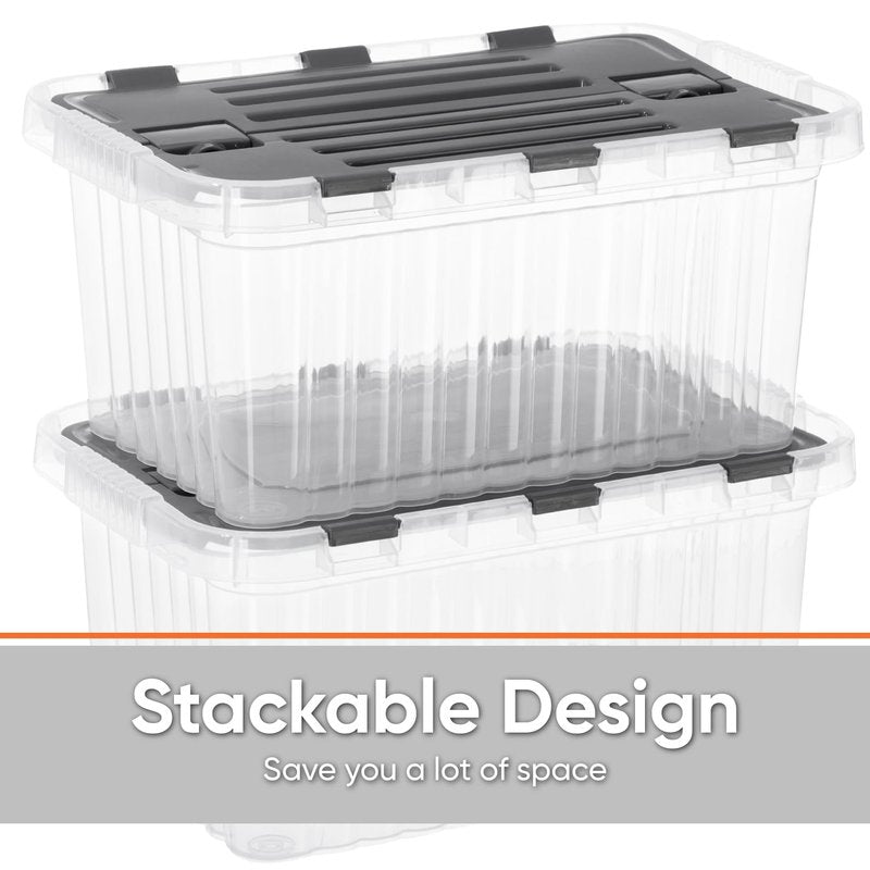 Superio Clear Storage Boxes with Hinged Lids, 10.5 Quart, Plastic Container Bins for Organizing, Stackable Crates, BPA Free, Organizers