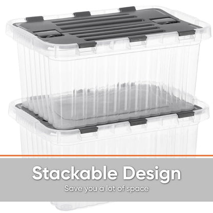 Superio Clear Storage Boxes with Hinged Lids, 10.5 Quart, Plastic Container Bins for Organizing, Stackable Crates, BPA Free, Organizers