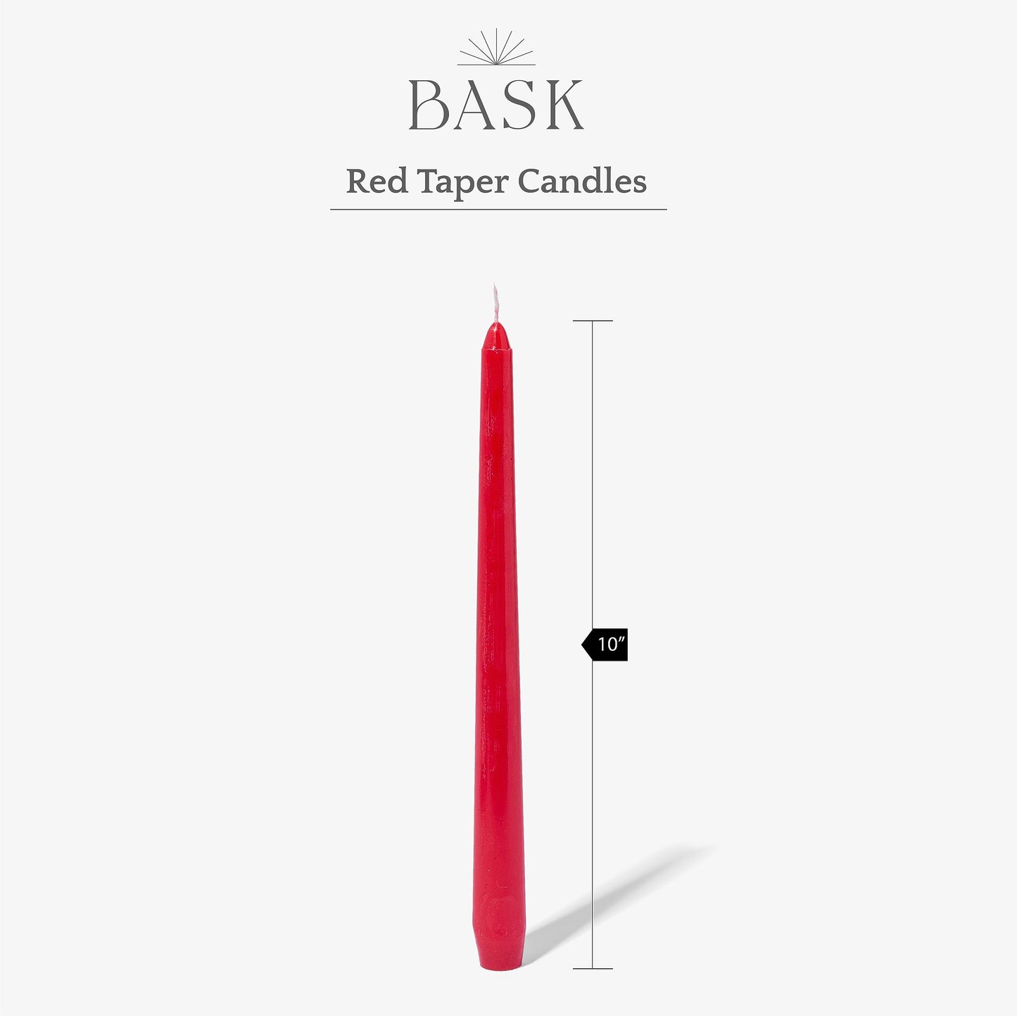 Bask 10-inch Taper Candles - Unscented and Dripless - Burns for 8 Hours - Home Decor for Dinner Table, Kitchen, and Bedroom - Perfect for a Romantic Date or Anniversary - 12-Pack - Red