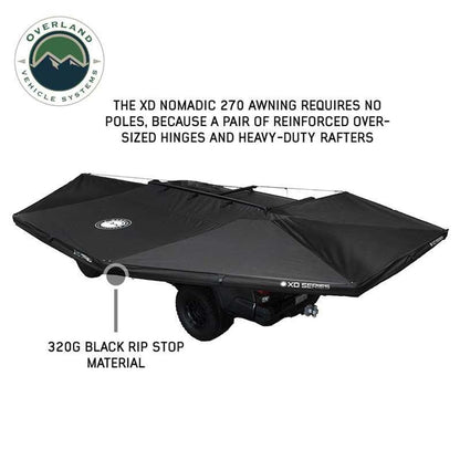 Overland Vehicle Systems 19690002 XD Nomadic 270 Degree Awning with Integrated LED Lights & Black Out Passenger Side | 129 Sq Ft of Coverage | Black Fabric and Travel Cover Included