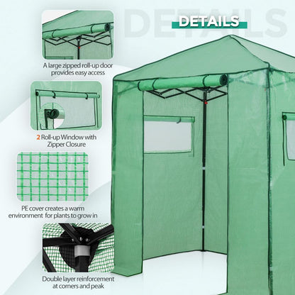EAGLE PEAK 6x4 Portable Walk in Greenhouse, Pop Up Indoor Outdoor Greenhouse, Green House Kit with Zippered Roll-Up Doors and Windows, PE Cover, Clear/Green