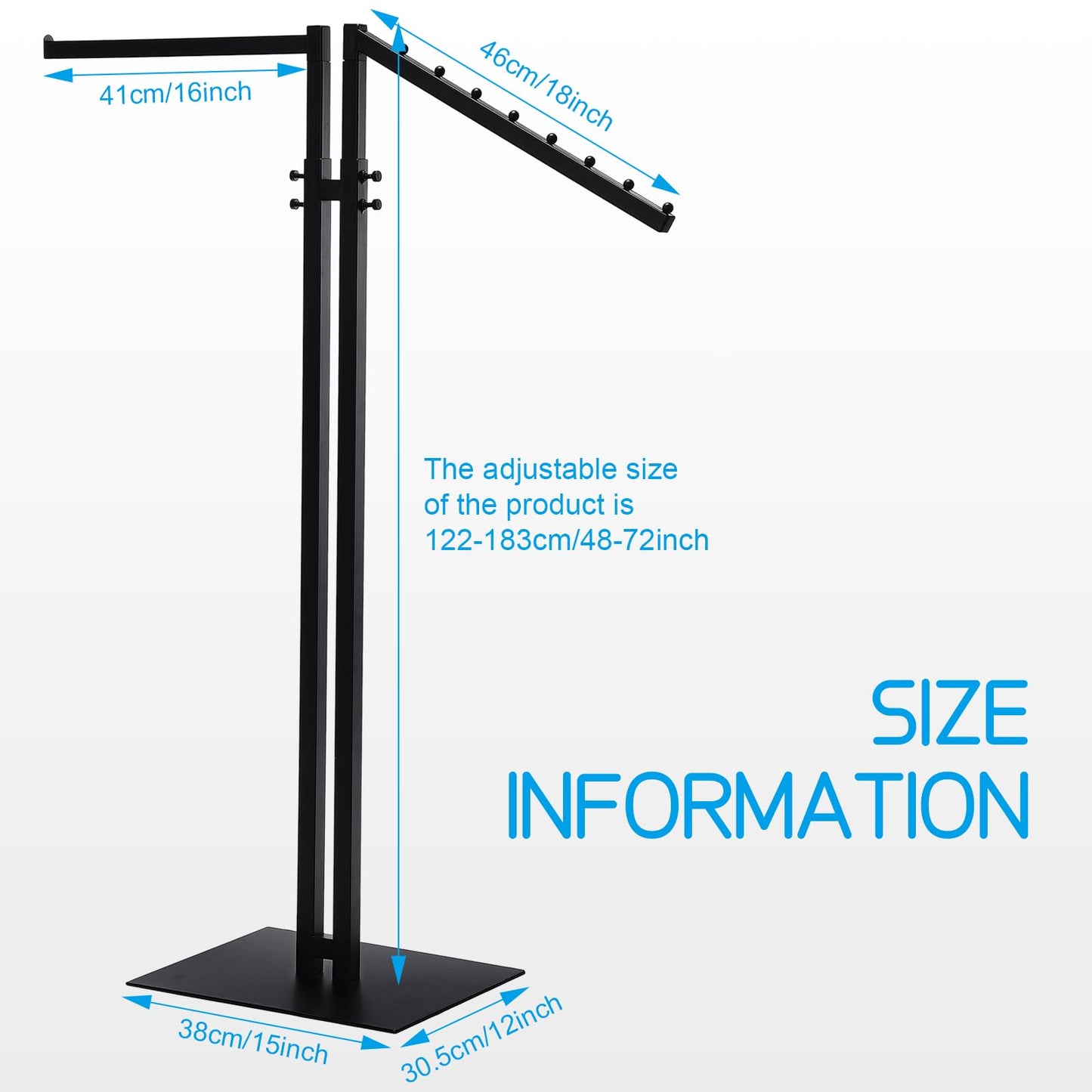 Ripeng 2 Way Clothing Rack with Straight and Slant Arms Heavy Duty Clothes Garment Rack for Retail Restaurants Storage Display, Adjustable from 48 Inch to 72 Inch(Black)