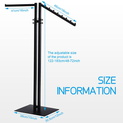 Ripeng 2 Way Clothing Rack with Straight and Slant Arms Heavy Duty Clothes Garment Rack for Retail Restaurants Storage Display, Adjustable from 48 Inch to 72 Inch(Black)
