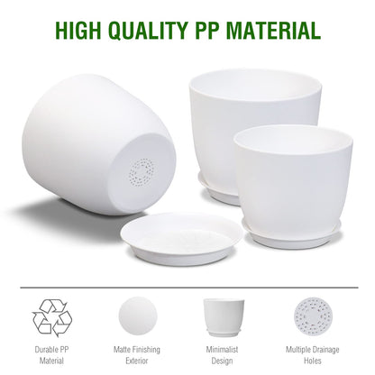 UOUZ 12/10/9 Large Plant Pots, Plastic Planters with Drainage Holes and Saucers for Indoor Outdoor Plants Flowers, White