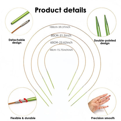 Hzkokon Knitting Needles Set Interchangeable Aluminum Circular Knitting Needles Set 13 Pairs of 4 Inch Premium Aluminum Needles & Accessories Green
