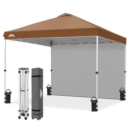 EAGLE PEAK Commercial Canopy 10x10 Pop Up Canopy Tent with 1 Sidewall, Easy Setup Heavy Duty Instant Event Shelter for Vendors & Markets, Outdoor Sun Shade, Khaki