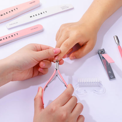 Makartt Cuticle Trimmer with Cuticle Pusher, Silver Nail Trimmer Nail Care Manicure and Pedicure Kit with Stainless Steel Cuticle Nipper and Dual End Nail Pushers for Home Salon Use (Pack of 3 PCS)