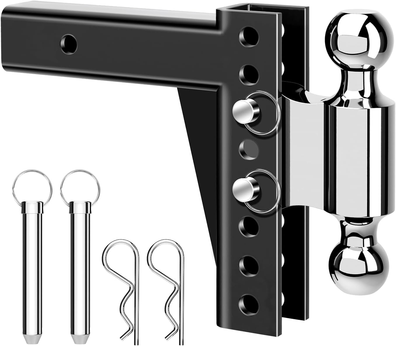 MaxxHaul Adjustable Dual Ball Hitch Mount 2" Receiver 6-1/2" Drop 7-1/2" Rise 2" & 2-5/16" Hitch Balls 12,000 lb GTW Heavy-Duty Steel (70380)