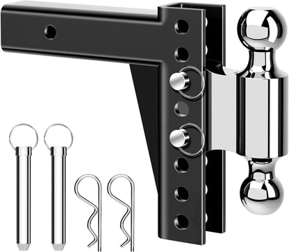 MaxxHaul Adjustable Dual Ball Hitch Mount 2" Receiver 6-1/2" Drop 7-1/2" Rise 2" & 2-5/16" Hitch Balls 12,000 lb GTW Heavy-Duty Steel (70380)