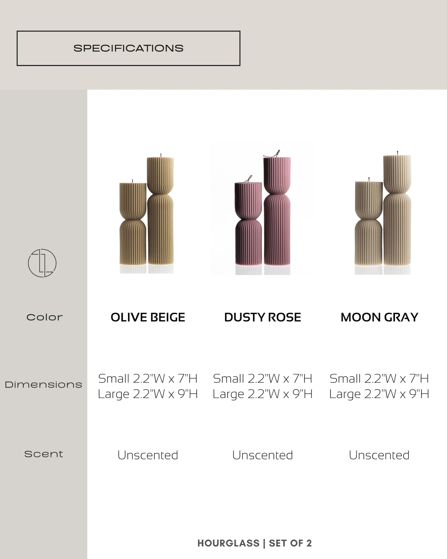 LAWA Hourglass Pillar Candle - Large Beautiful Handmade Pillar Scented Soy Wax Elegant Bubble Aesthetic Candle Housewarming Gift Home Room Shelf Decor Idea - White (Set of 2)