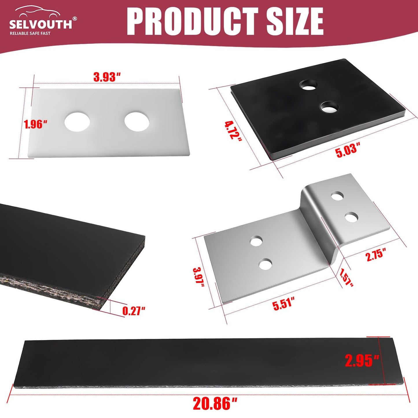 Cab Rack Side Mounting Kit - 4 L-Shaped Steel Brackets with 4-Hole Design, 2 Black Rubber Straps, 4 Thick Rubber Pads, 4 White UPE Anti-Scratch Spacers, Complete Set of Bolts, Nuts and Washers.