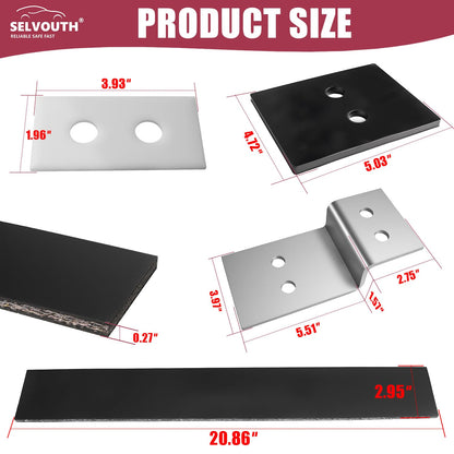 Cab Rack Side Mounting Kit - 4 L-Shaped Steel Brackets with 4-Hole Design, 2 Black Rubber Straps, 4 Thick Rubber Pads, 4 White UPE Anti-Scratch Spacers, Complete Set of Bolts, Nuts and Washers.