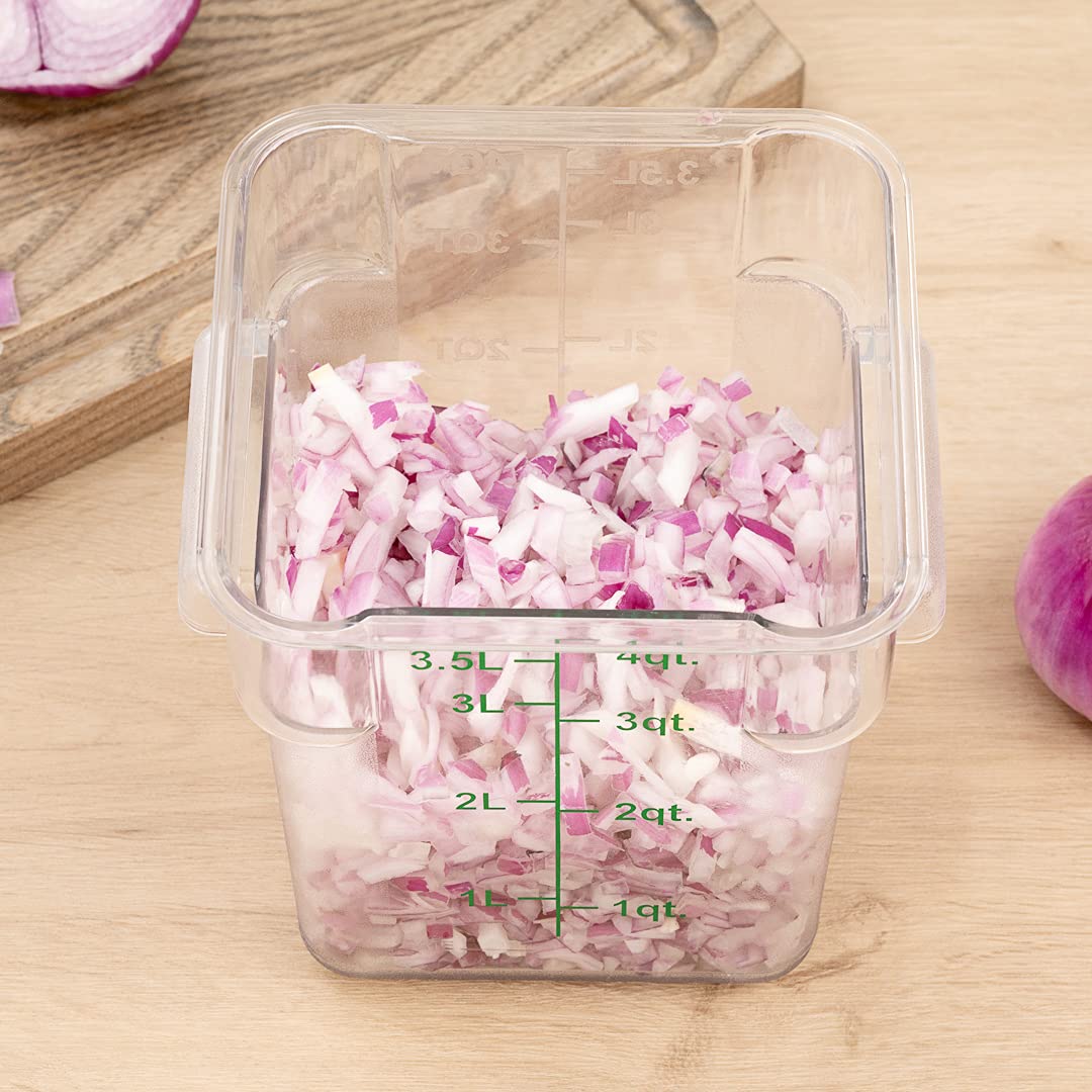 Restaurantware Met Lux 4 Quart Brine Buckets 10 Square Marinating Containers - With Volume Markers Built-In Handles Clear And Green Plastic Dough Rising Buckets Freezer-Safe Lids Sold Separately