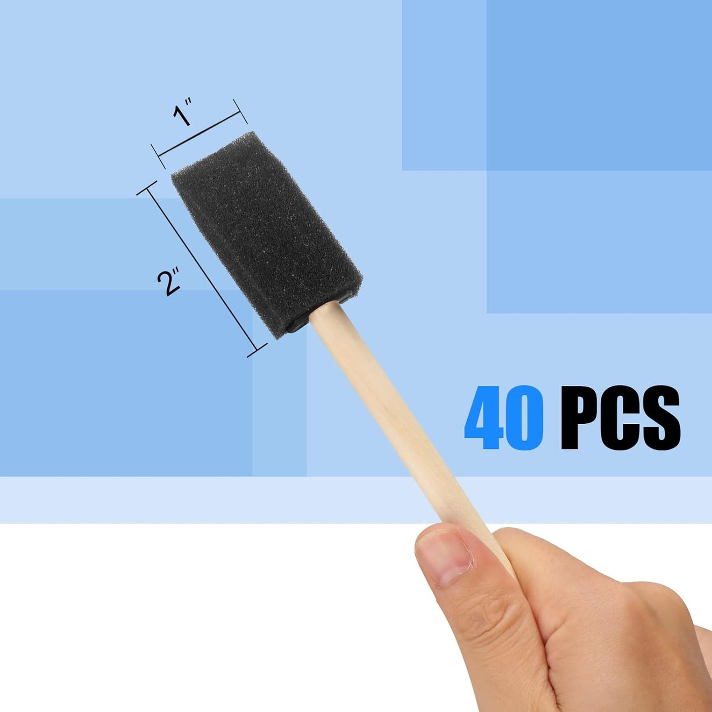 Skiennix Foam Paint Brushes - 1” Wood Handle Sponge Brushes for Staining & DIY Crafts | 40 Pcs Set