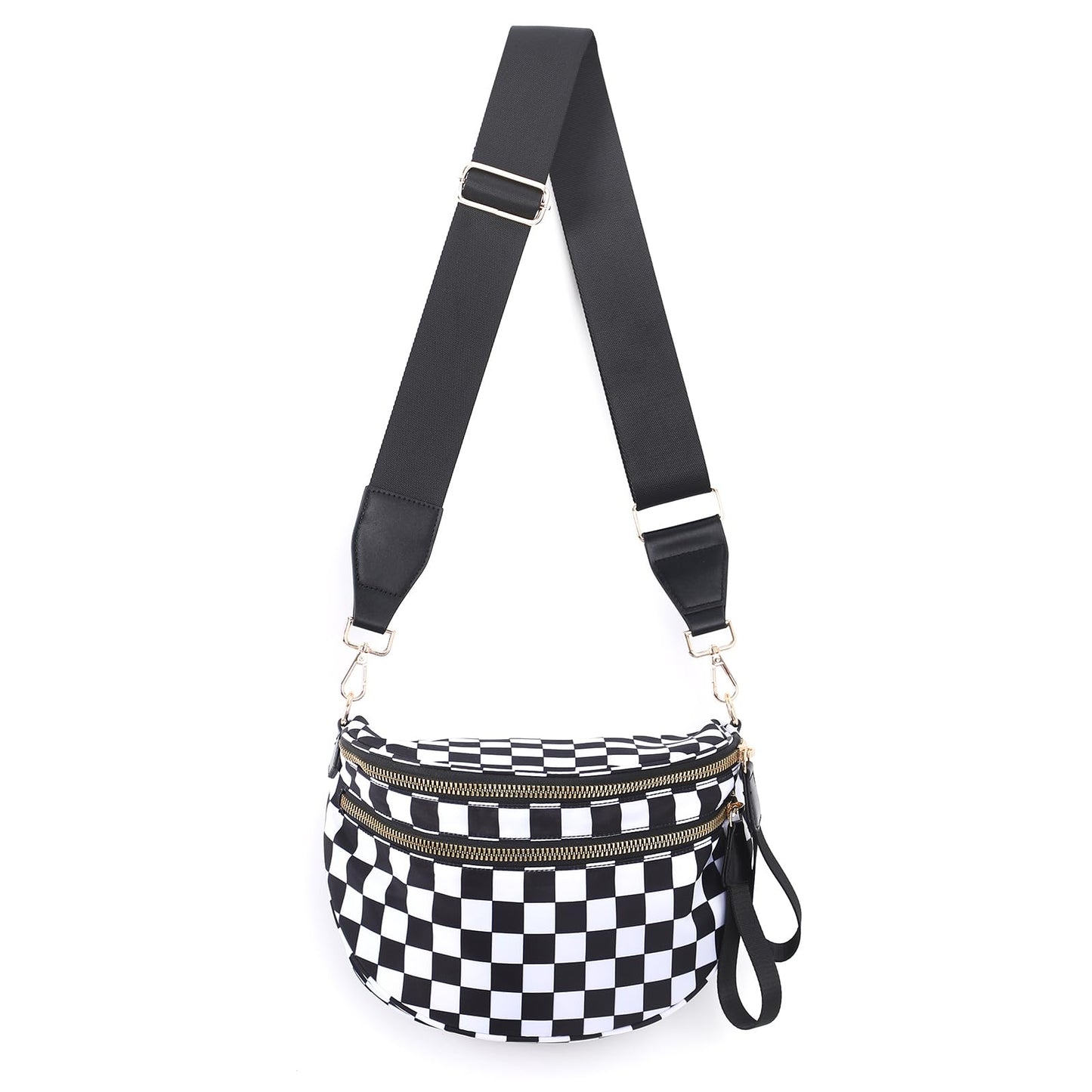Nylon Crossbody Bags Bum Bag for Women Large Sling Bag Purse with Adjustable Strap（Black）