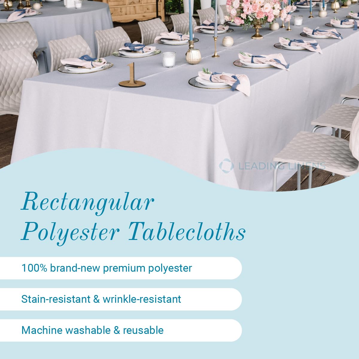 Leading Linens 2 pcs 60 x 126 Inch Rectangle Ivory Polyester Tablecloth