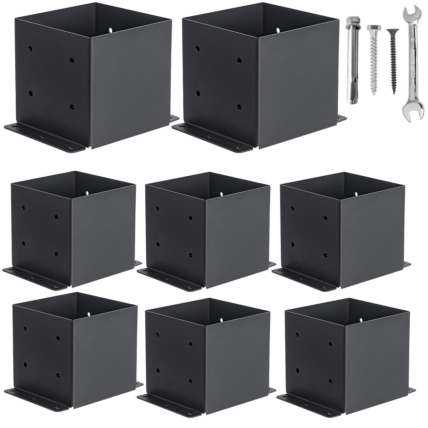 AXWHYS 6x6 Post Base 8 Pcs, (Inner Size 5.6x5.6) Post Brackets Kit, Heavy Duty Black Metal Powder-Coated Post Anchor Outdoor Framing Module Fit for Support Deck Base Plate Pergola Brackets Fence Kit