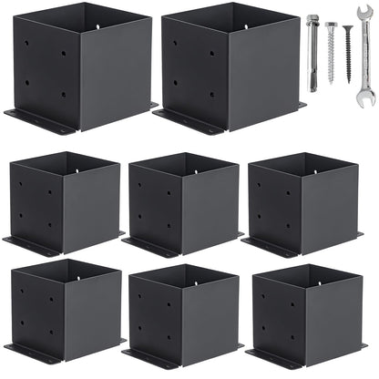 AXWHYS 6x6 Post Base 8 Pcs, (Inner Size 5.6x5.6) Post Brackets Kit, Heavy Duty Black Metal Powder-Coated Post Anchor Outdoor Framing Module Fit for Support Deck Base Plate Pergola Brackets Fence Kit