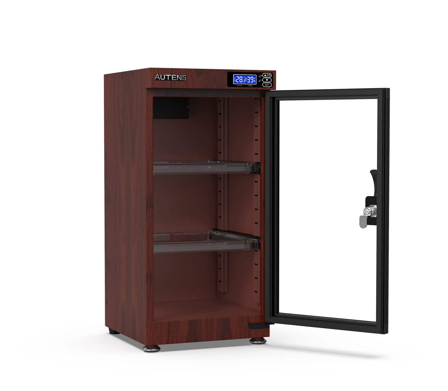 AUTENS 50L Dehumidifying Dry Cabinet Box, Wood grain Design Digital Control Noiseless and Energy Saving, for Camera Lens and Electronic Equipment Storage,Temperature Humidity LED Dual Screen