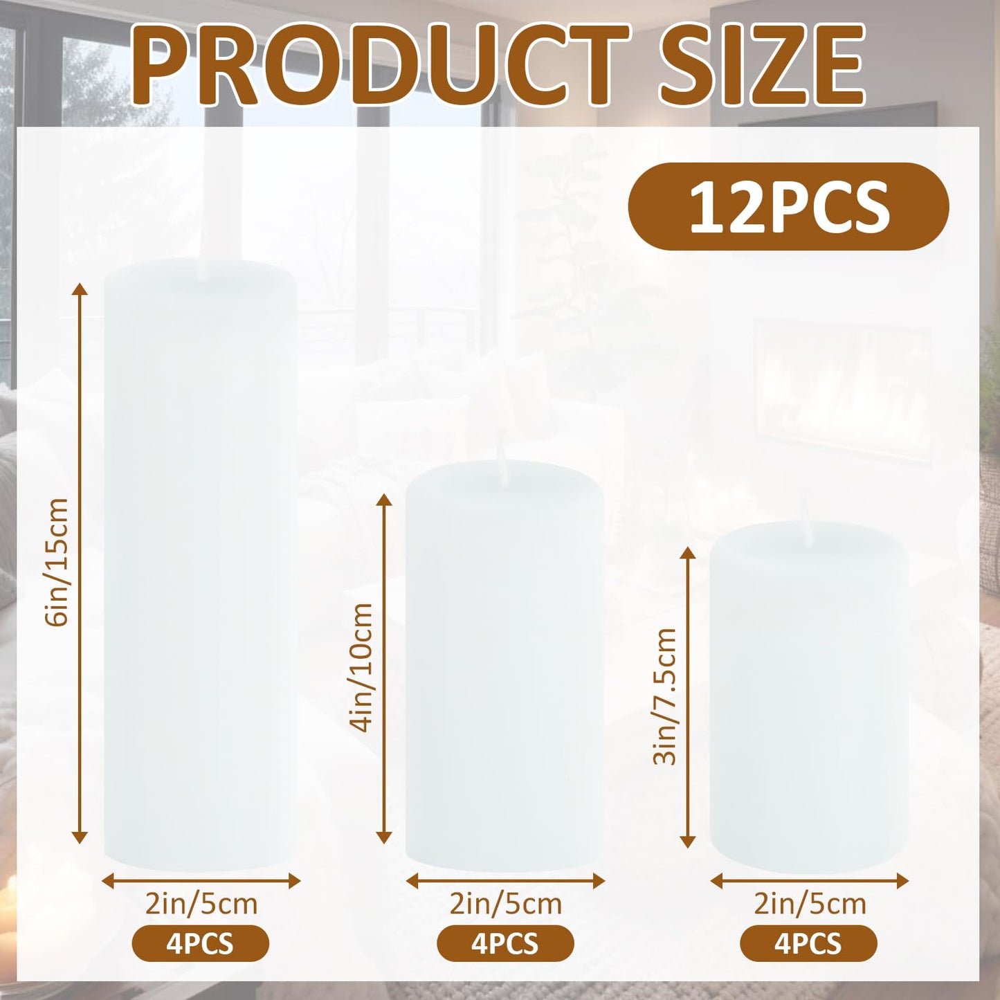 CHICERA 12-Pack White Pillar Candles Bulk Set - 2x3, 2x4, 2x6 Inch Unscented Dripless Pillar Candles for Weddings, Home Decor & Centerpieces - Clean Burning Smokeless Decorative Candles