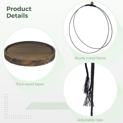 DORMIYA 3 Pcs Hanging Plant Shelf, Round Wood Base with Black Metal Frame, Plant Holder with Adjustable Rope for Living Room, Balcony, Bedroom, Indoor Plant Display