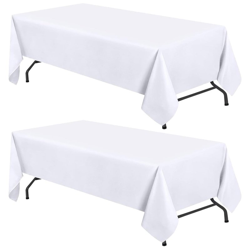WEALUXE White Table Cloths for 8 Foot Rectangle Tables, 2-Pack, 60x126 inches, Water, Stain and Wrinkle Resistant, 200 GSM Washable Poly Fabric Tablecloths Rectangular, Elegant and Durable