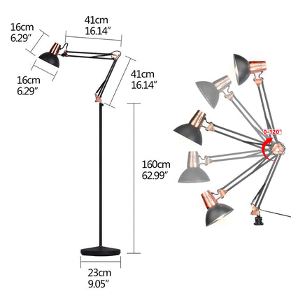 FIRVRE Industrial Floor Lamp with Swing Arm, Adjustable Height, Heavy Duty Base, Sandy Black, Model 003