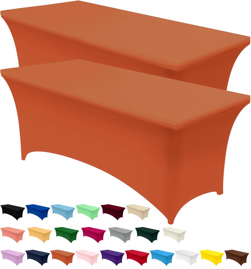 Utopia Kitchen Spandex Tablecloth 10 Pack [6FT, Orange] Tight, Fitted, Washable and Wrinkle Resistant Stretch Table Cloth Rectangle Cover for Trade Show, Weddings & Parties [72Lx30Wx30H Inch]