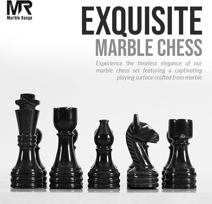 Marble Chess Set for Adults 15 Handmade White &amp Black Board Game with 32 Chess Pieces 2 Extra Queens &amp Storage Box Luxury Travel Game – Elegant Home Décor