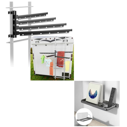 Safoner RV Clothes Drying Rack Ladder Mounted + RV Aluminum Fold-Down Wall Shelf