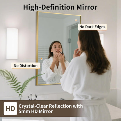 CLBA Brushed Gold Mirror, 30x36 Inch Aluminum Framed Square Corner Wall Mirror for Over Sink, Vanity, Horizontal/Vertical