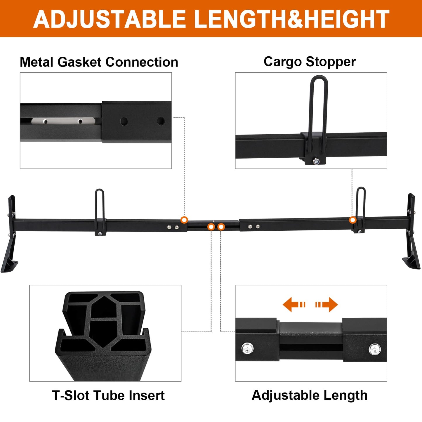 CIRONBOW Van Ladder Roof Racks,3 Bars, Fit for 1996-up Chevy Express 1500 2500 3500, Ford e150,e250,e350,GMC Savana, Drilling/Through-Bolt,fit Vans Without Rain Gutter,Adjustable Length 49''-59''